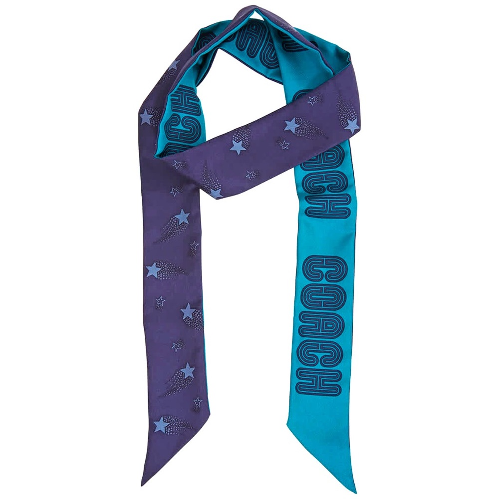 NEW COACH 73189 Signature Magic Star Print Silk Blue Skinny Scarf Bandeau Twilly